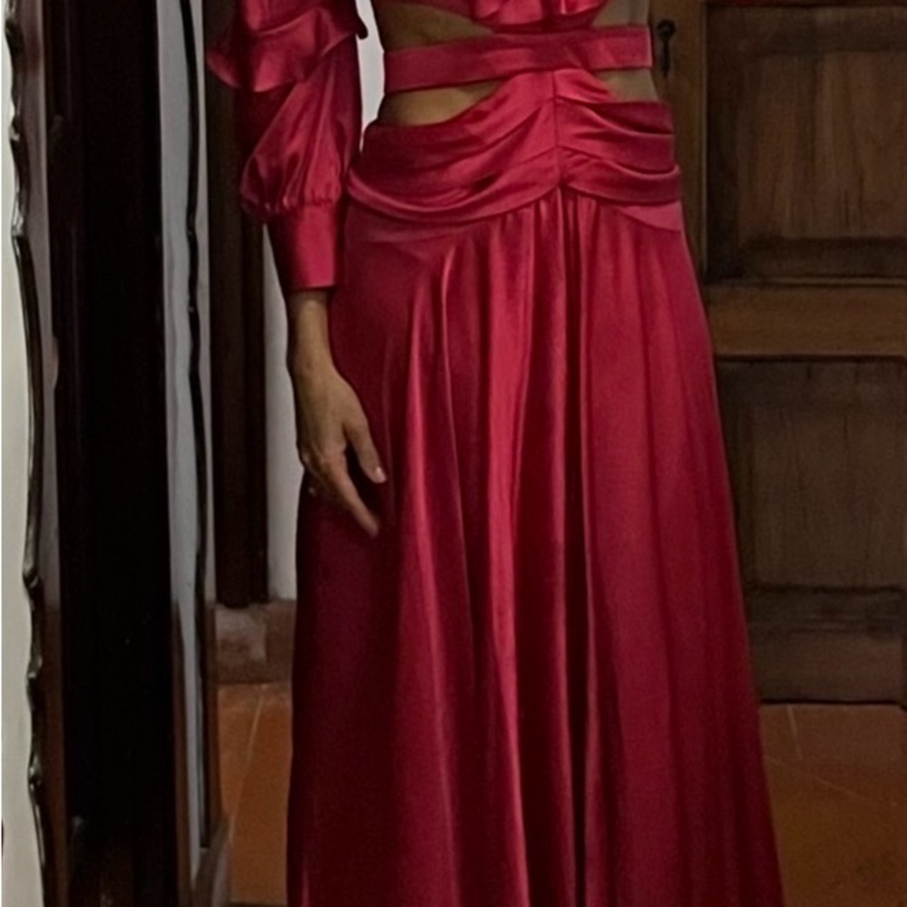 Patbo Satin Berry Red Cutout Maxi Dress